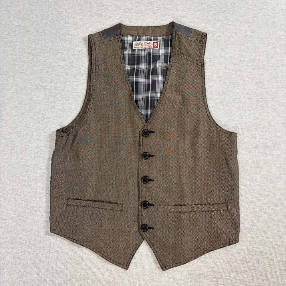 Sovereign Code SVT02 Herringbone Button-Down Vest Brown White Size S